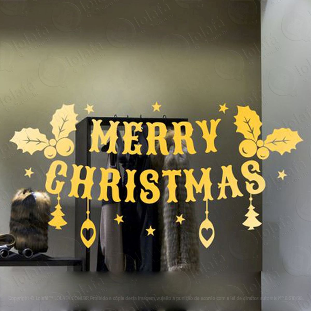 Merry Christmas Adesivo de Natal para Vitrine, Parede, Porta de Vidro - Decoração Natalina Mod:296