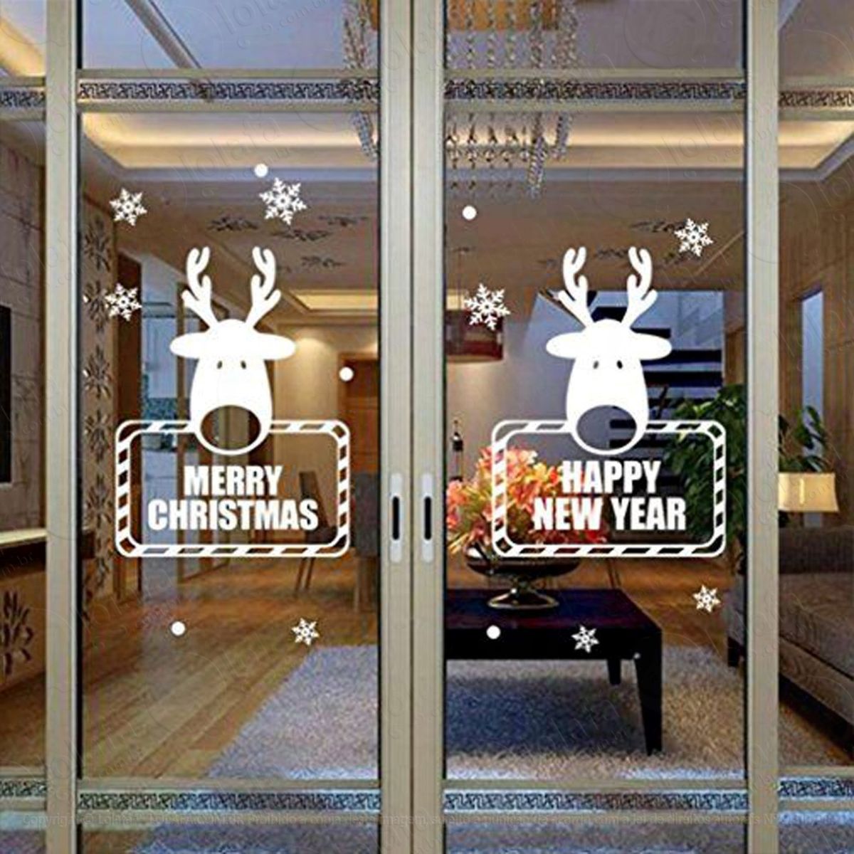 Renas Ano Novo Adesivo de Natal para Vitrine, Parede, Porta de Vidro - Decoração Natalina Mod:303
