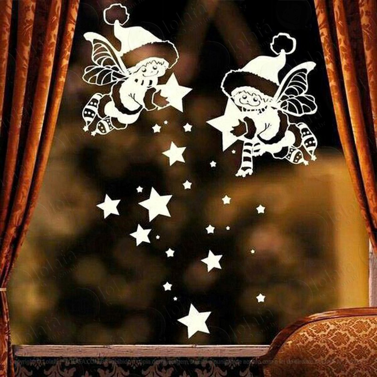 Fadas E Estrelinhas Adesivo de Natal para Vitrine, Parede, Porta de Vidro - Decoração Natalina Mod:305