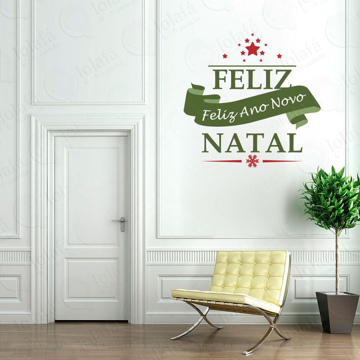 Frase Feliz Natal e Feliz Ano Novo Adesivo de Natal para Vitrine, Parede, Porta de Vidro - Decoração Natalina Mod:324