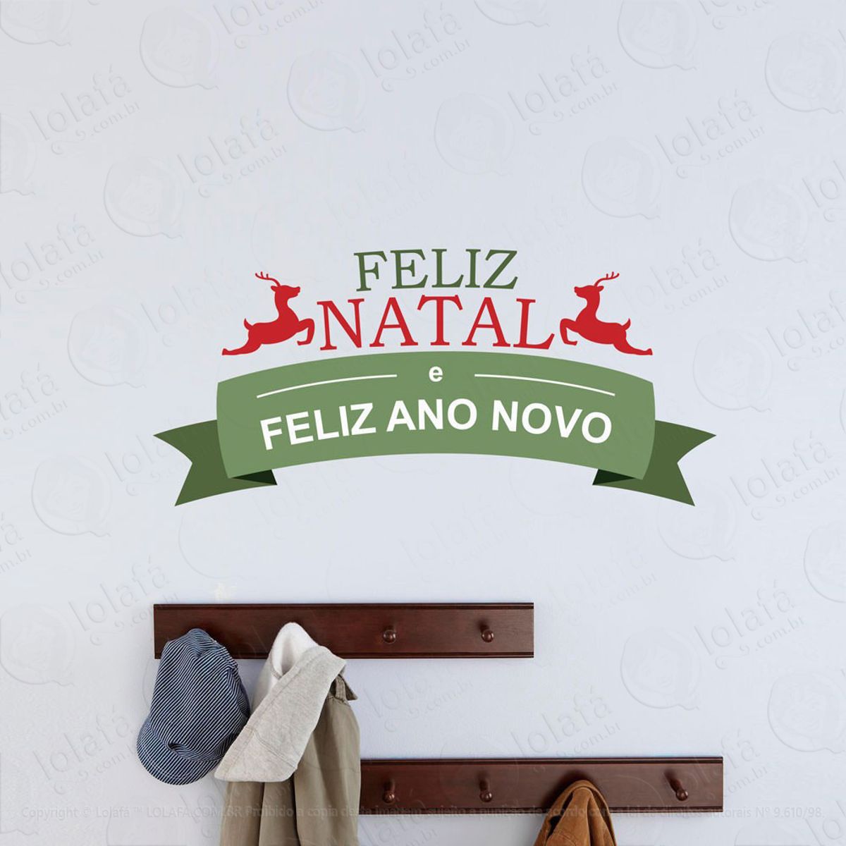 Frase Feliz Natal e Feliz Ano Novo Adesivo de Natal para Vitrine, Parede, Porta de Vidro - Decoração Natalina Mod:328
