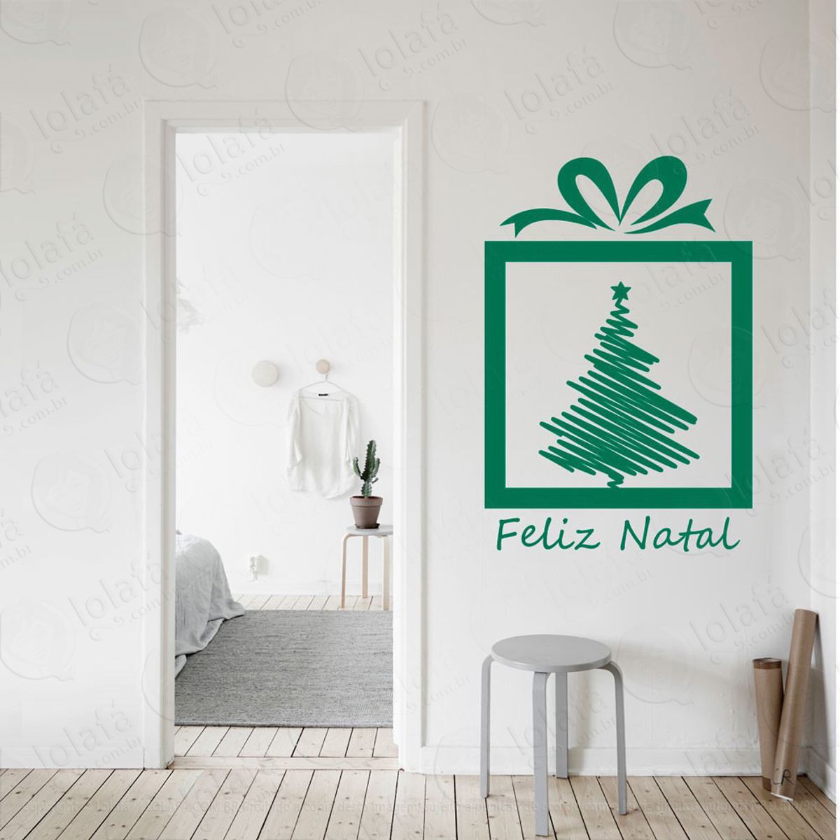 Presente e Árvore Adesivo de Natal para Vitrine, Parede, Porta de Vidro - Decoração Natalina Mod:339