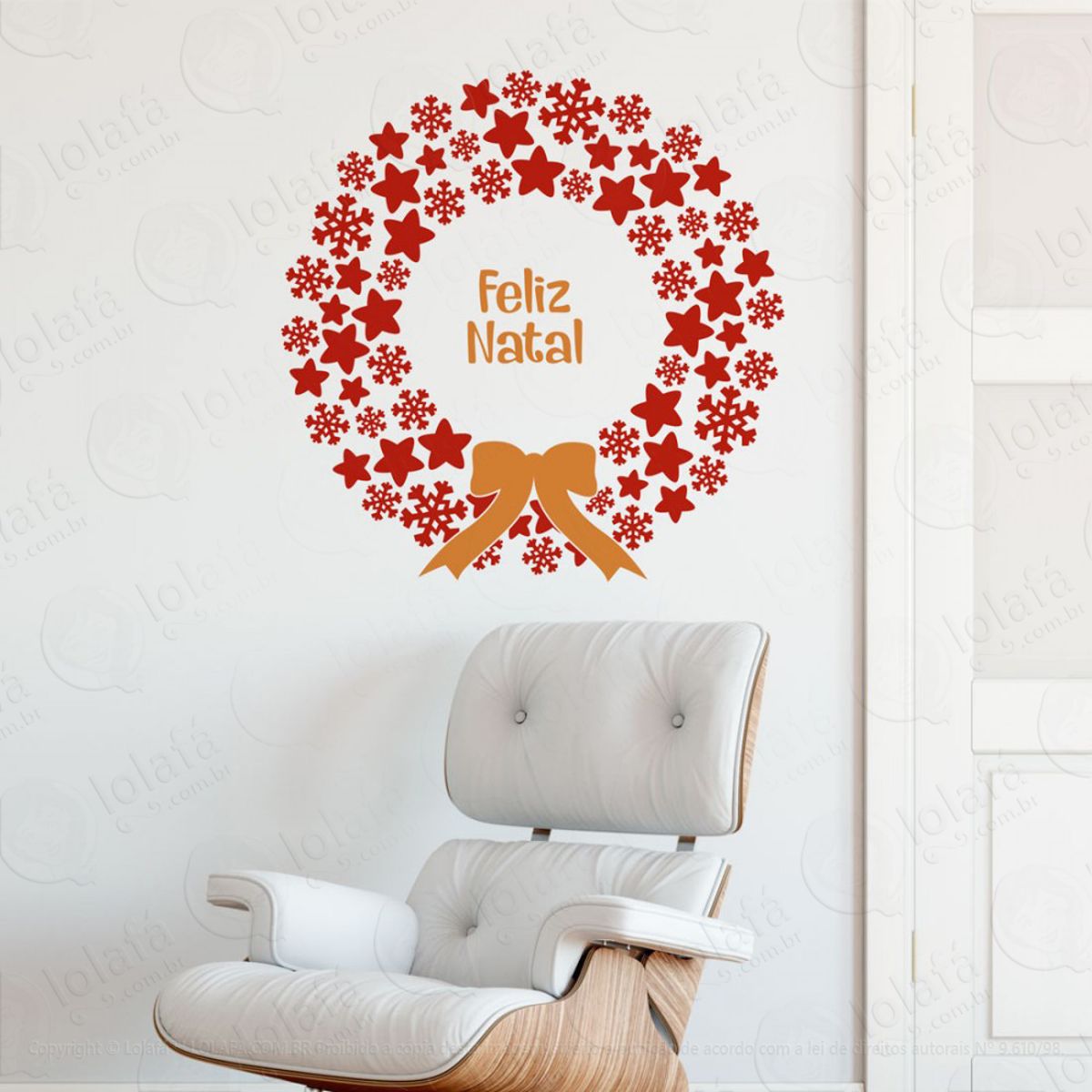 Frase Guirlanda Feliz Natal Adesivo de Natal para Vitrine, Parede, Porta de Vidro - Decoração Natalina Mod:345