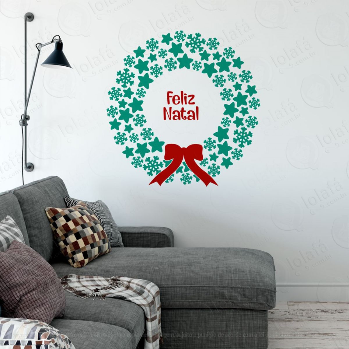 Frase Guirlanda Feliz Natal Adesivo de Natal para Vitrine, Parede, Porta de Vidro - Decoração Natalina Mod:346
